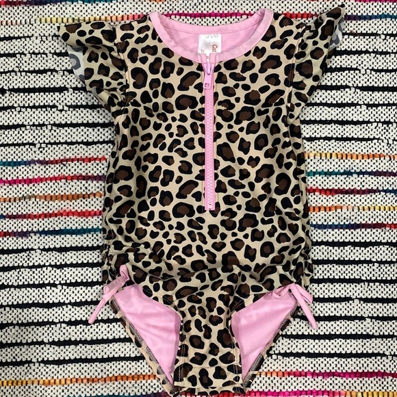 Cat & Jack Swimsuit for Toddler size 3t Girl with snaps Leopard Print and Pink - Picture 2 of 8